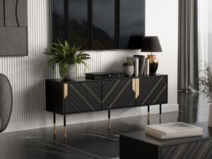 TV-állvány Elmteo 103, Közepes sűrűségű farostlemez, Laminált forgácslap, 55x154x40cm, Aranysárga, Fekete