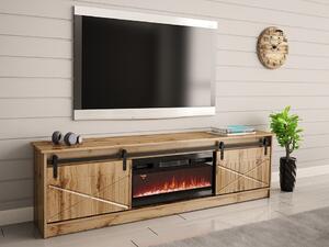 TV-állvány Charlotte 165, Laminált forgácslap, Közepes sűrűségű farostlemez, 57x200x35cm, Fekete, Wotan tölgy