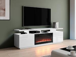 TV-állvány Figura I, Közepes sűrűségű farostlemez, Laminált forgácslap, 56x180x40cm, Fehér, Fényes fehér, Fekete