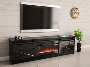 TV-állvány Charlotte 165, Laminált forgácslap, Közepes sűrűségű farostlemez, 57x200x35cm, Fekete, Fényes fekete