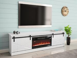 TV-állvány Charlotte 165, Laminált forgácslap, Közepes sűrűségű farostlemez, 57x200x35cm, Fehér, Fényes fehér, Fekete