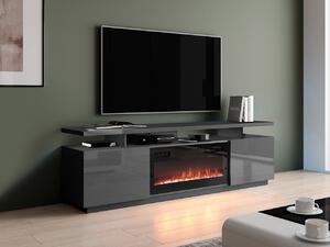 TV-állvány Figura I, Közepes sűrűségű farostlemez, Laminált forgácslap, 56x180x40cm, Fekete, Fényes grafit, Grafit