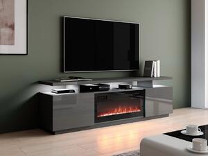 TV-állvány Figura I, Közepes sűrűségű farostlemez, Laminált forgácslap, 56x180x40cm, Fekete, Fényes grafit, Grafit