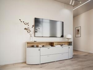 TV-állvány Tenelmo 113, Közepes sűrűségű farostlemez, Laminált forgácslap, 80x220x44cm, Tölgy, Szürke