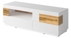 TV-állvány Livlore 103, Laminált forgácslap, 54x160x55cm, Fehér, Fényes fehér, Wotan tölgy