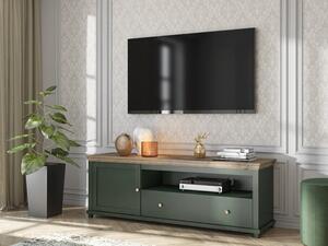 TV-állvány Tolnue 104, Közepes sűrűségű farostlemez, Laminált forgácslap, 61x181x49cm, Sötétzöld, Lefkas tölgy