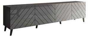 TV-állvány Charlotte 145, Közepes sűrűségű farostlemez, Laminált forgácslap, 52x200x42cm, Fényes grafit, Grafit