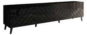 TV-állvány Charlotte 145, Közepes sűrűségű farostlemez, Laminált forgácslap, 52x200x42cm, Fényes fekete, Fekete