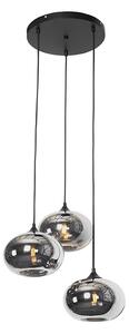 Art Deco függő lámpa fekete 3 -fény füstüveggel - Busa
