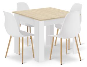 Étkezőasztal szett NP 80x80 sonoma/fehér + 4 db WAT szék fehér/natúr láb