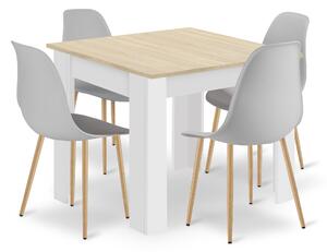 Étkezőasztal szett NP 80x80 sonoma/fehér + 4 db WAT szék szürke/natúr láb