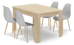 Étkezőasztal szett NP 120x80 Sonoma + 4 db WAT szék szürke/ natúr láb