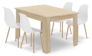 Étkezőasztal szett NP 120x80 Sonoma + 4 db WAT szék fehér / natúr láb
