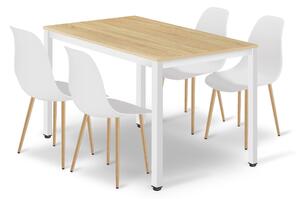 ÉtkezőasztalTESSA 120cm x 60cm - tölgy / fehér láb + 4 db WAT szék fehér / natúr láb