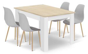 Étkezőasztal szett NP 120x80 sonoma/fehér + 4 db WAT szék szürke/ natúr láb