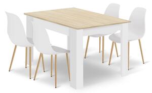 Étkezőasztal szett NP 120x80 sonoma/fehér + 4 db WAT szék fehér/ natúr láb