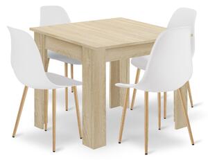 Étkezőasztal szett NP 80x80 sonoma + 4 db WAT szék fehér/natúr láb