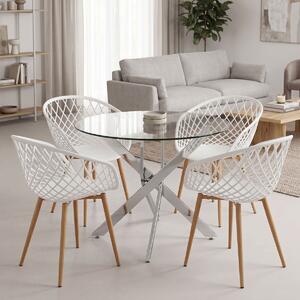Set masa si scaune dining, 5 buc, Ezra Antoro, Transparent, 80x80x75 cm