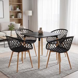 Set masa si scaune dining, 5 buc, Ezra, Negru, 80x80x76 cm