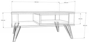 Ionis tölgy-fehér dohányzóasztal 90 x 40 x 60 cm