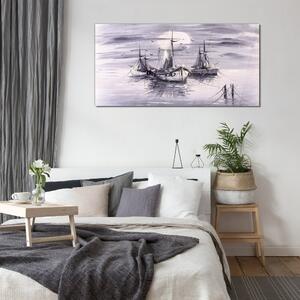Üvegkép Éjszakai hold tengeri hajók