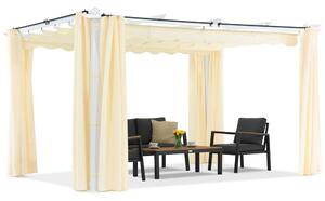 Barbados terasz pergola 3x4 m, Garden Point függönyökkel fehér és bézs színben
