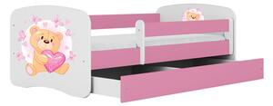 Babydreams gyerekágy macis-pillangós dizájnnal, méret: 140x70, szín: rózsaszín, matraccal, ágyneműtartóval