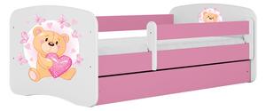 Babydreams gyerekágy macis-pillangós dizájnnal, méret: 140x70, szín: rózsaszín, matraccal, ágyneműtartóval