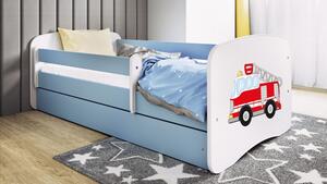 Babydreams gyerekágy tűzoltóautós dizájnnal, méret: 160x80, szín: világoskék, matrac nélkül, ágyneműtartóval
