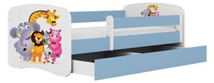 Babydreams gyerekágy állatkertes dizájnnal, méret: 140x70, szín: világoskék, matrac nélkül, ágyneműtartóval