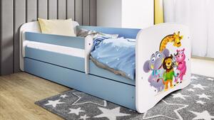 Babydreams gyerekágy állatkertes dizájnnal, méret: 140x70, szín: világoskék, matrac nélkül, ágyneműtartóval