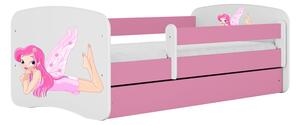 Babydreams gyerekágy fekvő tündér dizájnnal, méret: 160x80, szín: rózsaszín, matraccal, ágyneműtartóval