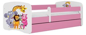 Babydreams gyerekágy állatkertes dizájnnal, méret: 140x70, szín: rózsaszín, matrac nélkül, ágyneműtartóval