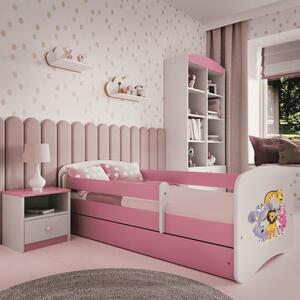 Babydreams gyerekágy állatkertes dizájnnal, méret: 140x70, szín: rózsaszín, matrac nélkül, ágyneműtartóval