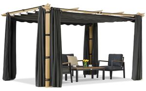 Barbados terasz pergola 3x4 m, Garden Point fa-antracit függönyökkel
