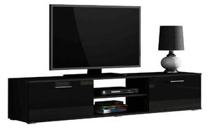 TV-állvány Tornola 101, Közepes sűrűségű farostlemez, Laminált forgácslap, 37x180x43cm, Fényes fekete, Fekete