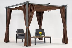 Barna La Palma 3x3m terasz pergola Garden Point függönyökkel