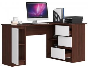 Sarok íróasztal 155x85cm wenge, fehér, jobbos kivitel
