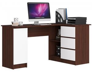 Sarok íróasztal 155x85cm wenge, fehér, jobbos kivitel