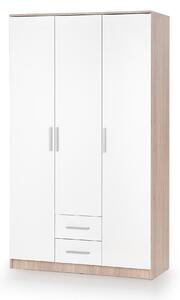 Gardróbszekrény Cirveso 113, Laminált forgácslap, 205x120x52cm, Sonoma tölgy, Fényes fehér