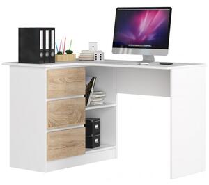 Sarok íróasztal 124x85cm fehér, szanoma tölgy balos kivitel