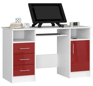 Íróasztal 124x52cm fehér, magasfényű piros