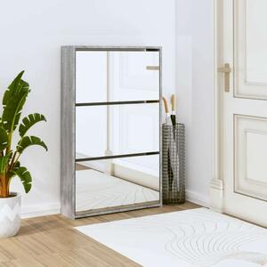 VidaXL szürke sonoma 3-szintes cipőszekrény tükörrel 63x17x102,5 cm
