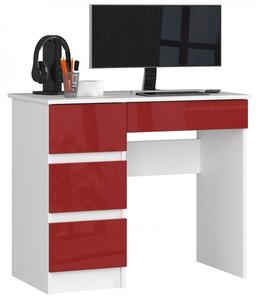 Íróasztal 90x50cm fehér, magasfényű piros