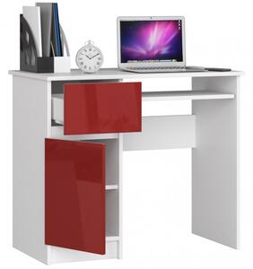 Íróasztal 90x50cm fehér, magasfényű piros