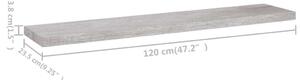 4 db betonszürke mdf fali polc 120 x 23,5 x 3,8 cm