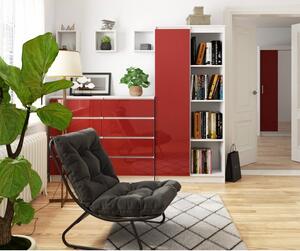 Irodai tároló szekrény ajtóval, nyolc polccal fehér, magasfényű piros 80x35cm