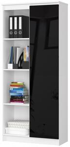 Irodai tároló szekrény ajtóval, nyolc polccal fehér, magasfényű fekete 80x35cm