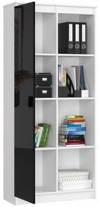 Irodai tároló szekrény ajtóval, nyolc polccal fehér, magasfényű fekete 80x35cm