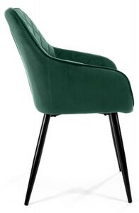 Velúr karfás szék skandináv stílus üveg zöld